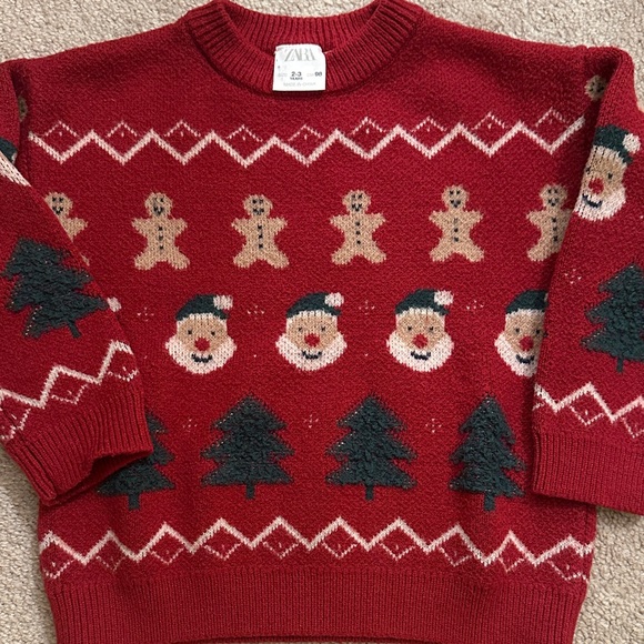 Zara Kids Red Christmas Sweater Santa, Gingerbread, Christmas Tree - Picture 2 of 6